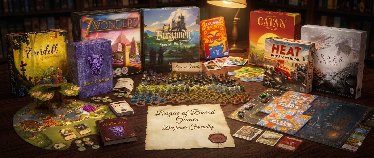 Beginner and family friendly games balanced equally with heavy strategy games